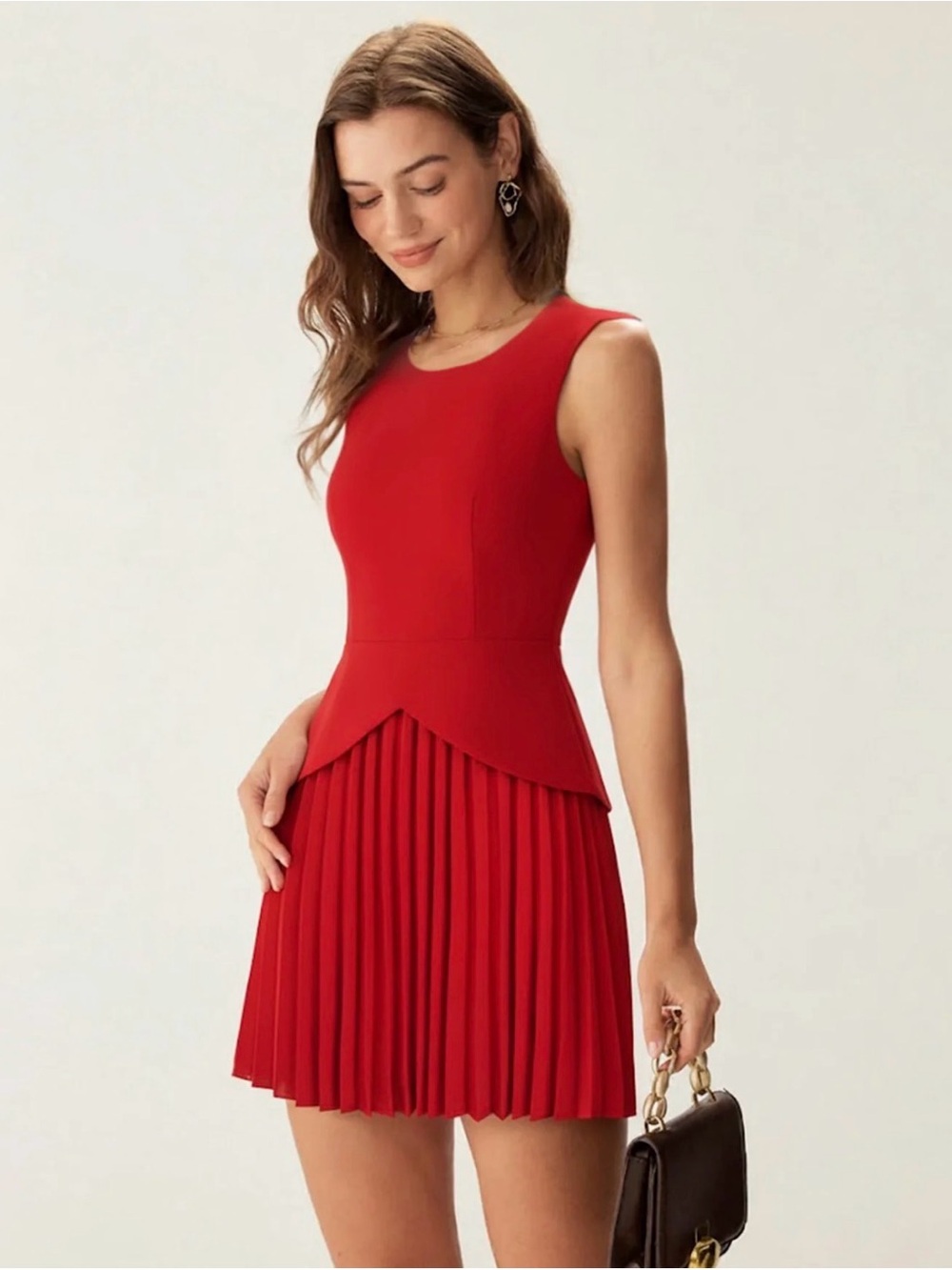 RIHOAS Sleeveless Red Pleated Peplum Mini Dress